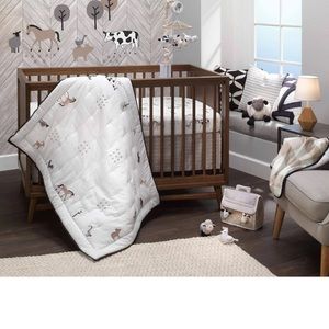 Lambs and Ivy Farm Animals White/Taupe Crib Bedding